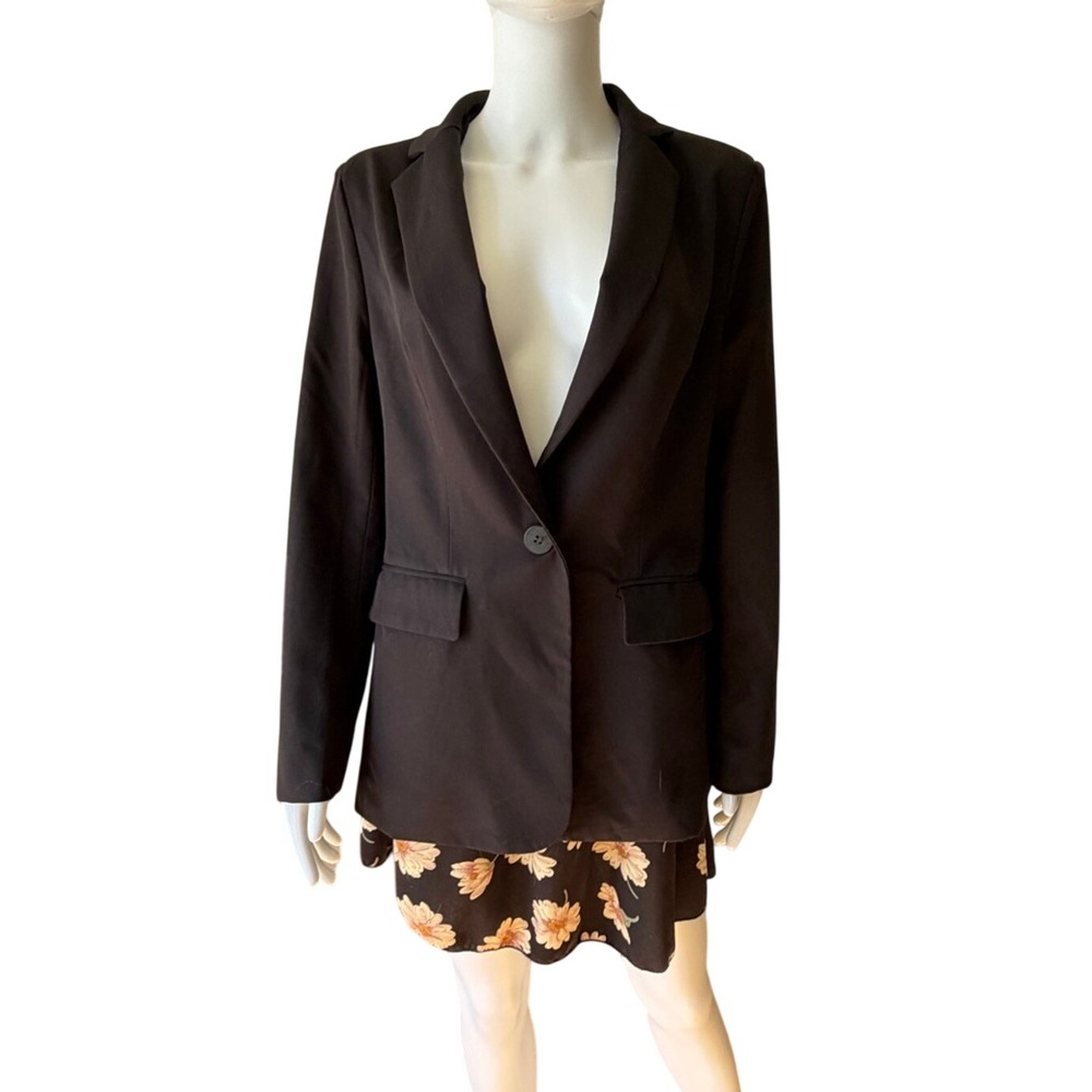 Cicy Bell Womens Black Single Button Notched Lapel Blazer Jacket Size Large